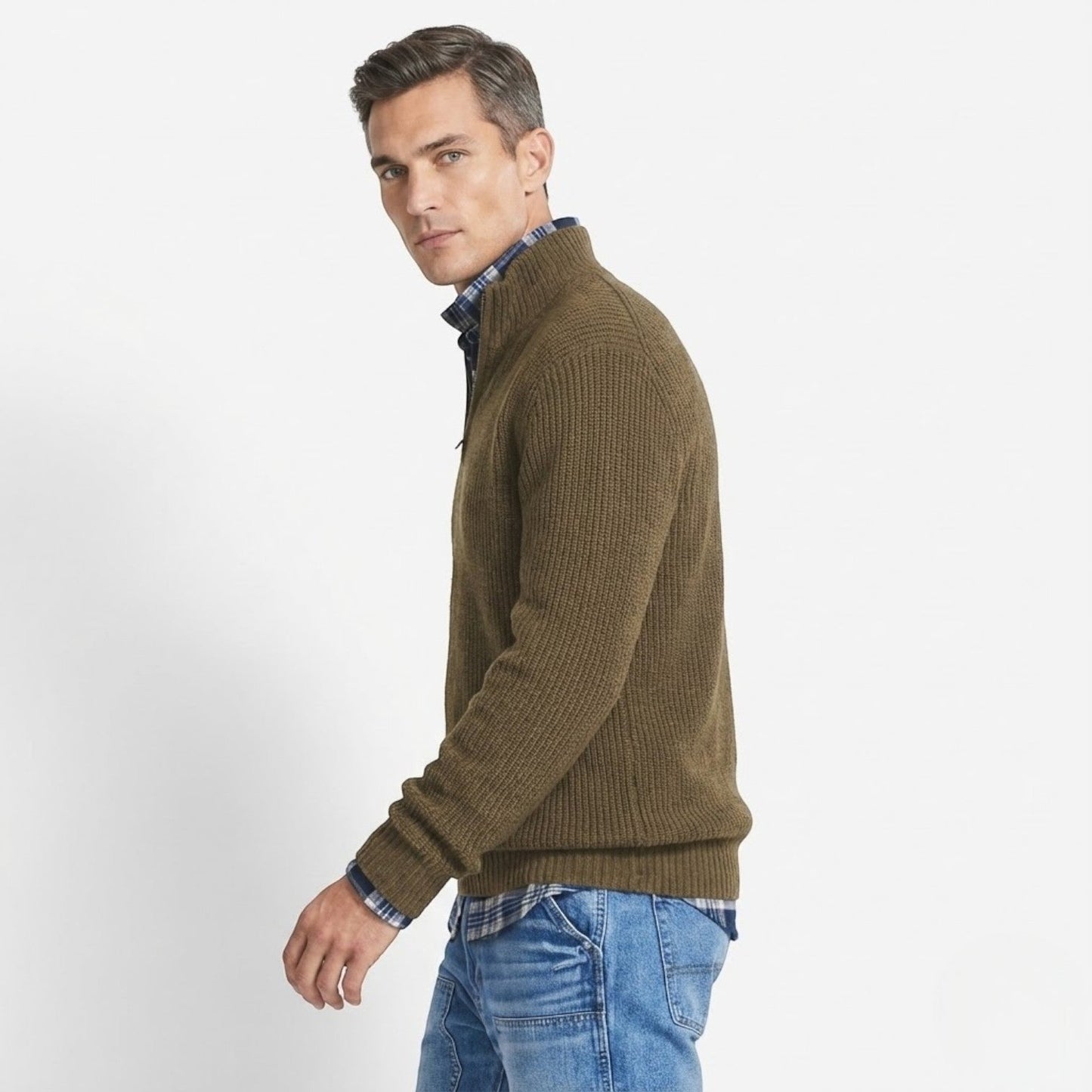 Men's wool business sweatshirt in a modern regular cut with a fine structured surface for a polished look
