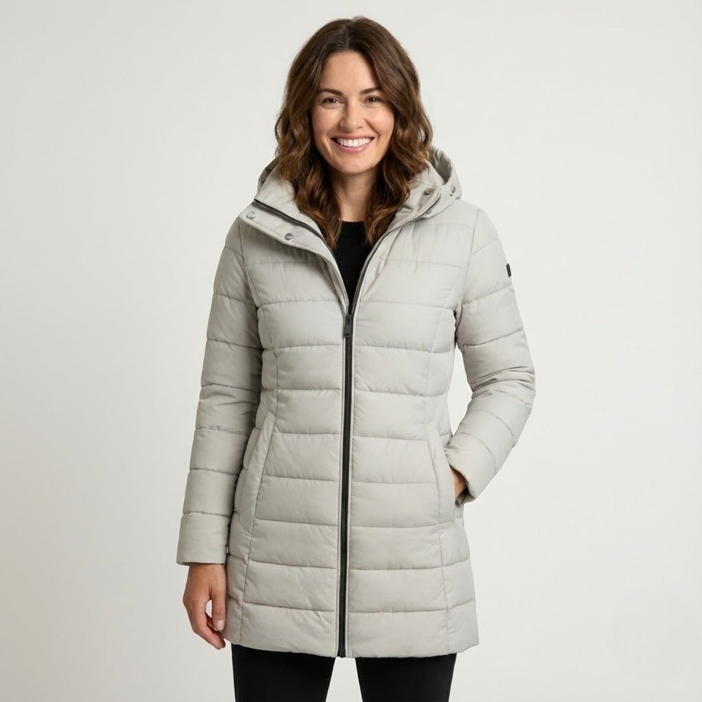 Women's cotton quilted puffer coat elegant long silhouette lightweight insulation city winter wear