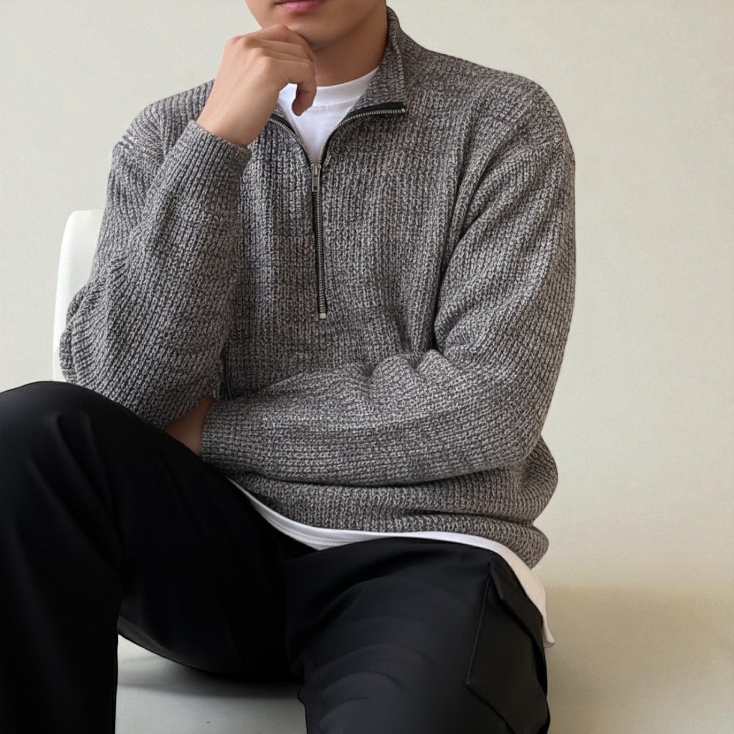 Sandro men's wool winter sweater, textured knit quarter-zip in modern cut for everyday wear