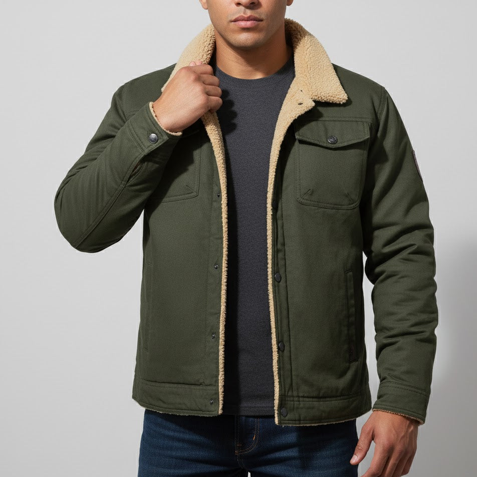 Men's Devon winter jacket with fleece lining, sherpa collar, windproof cold weather outdoor protection