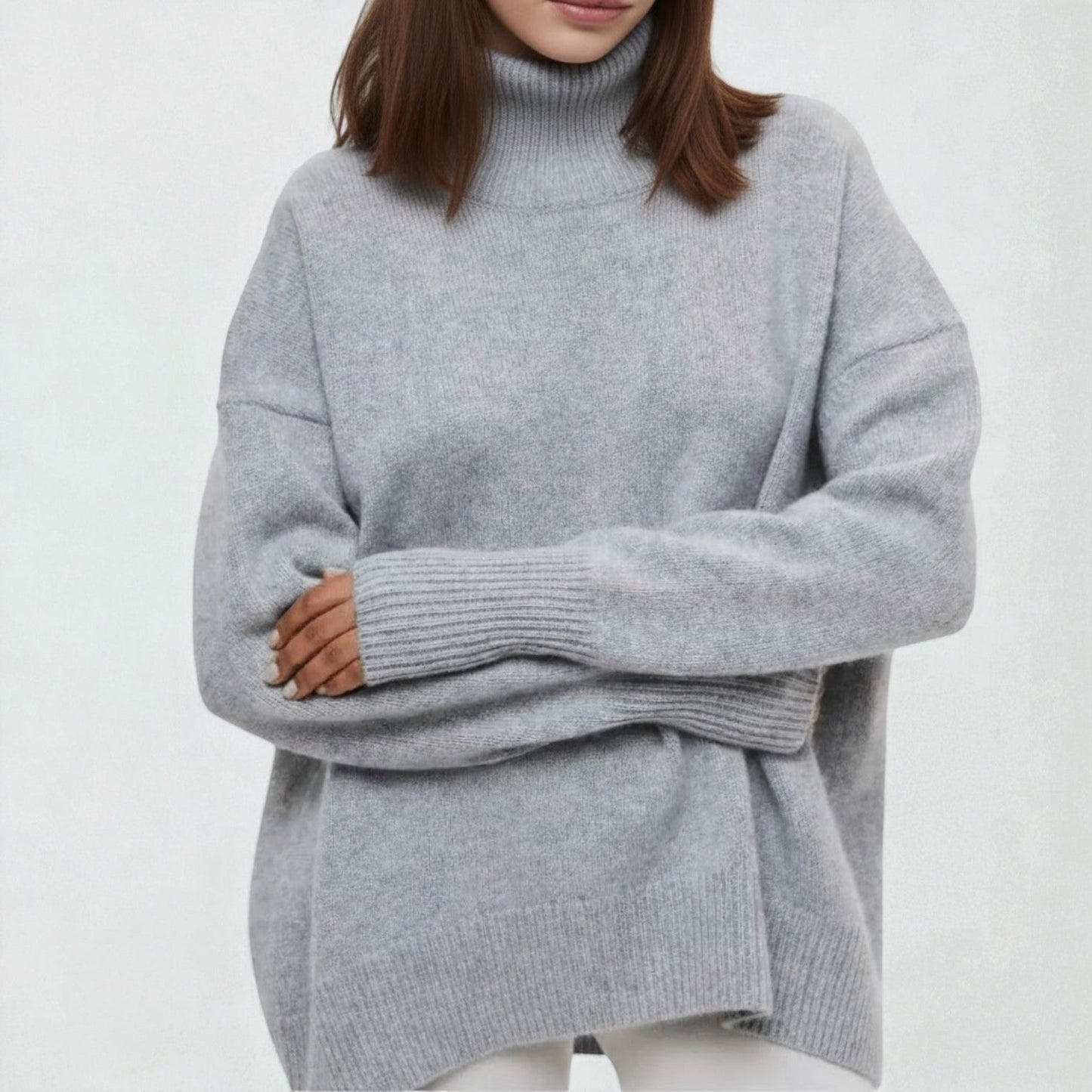 Women's cozy turtleneck sweater soft knit fabric high collar regular fit stylish winter essential