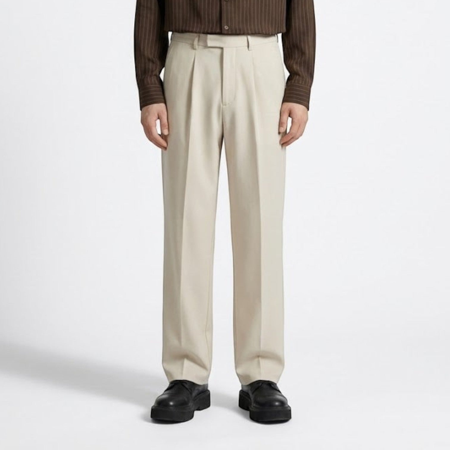 Men's cotton straight-cut suit trousers in classic winter tones, polished office-to-evening dress pants