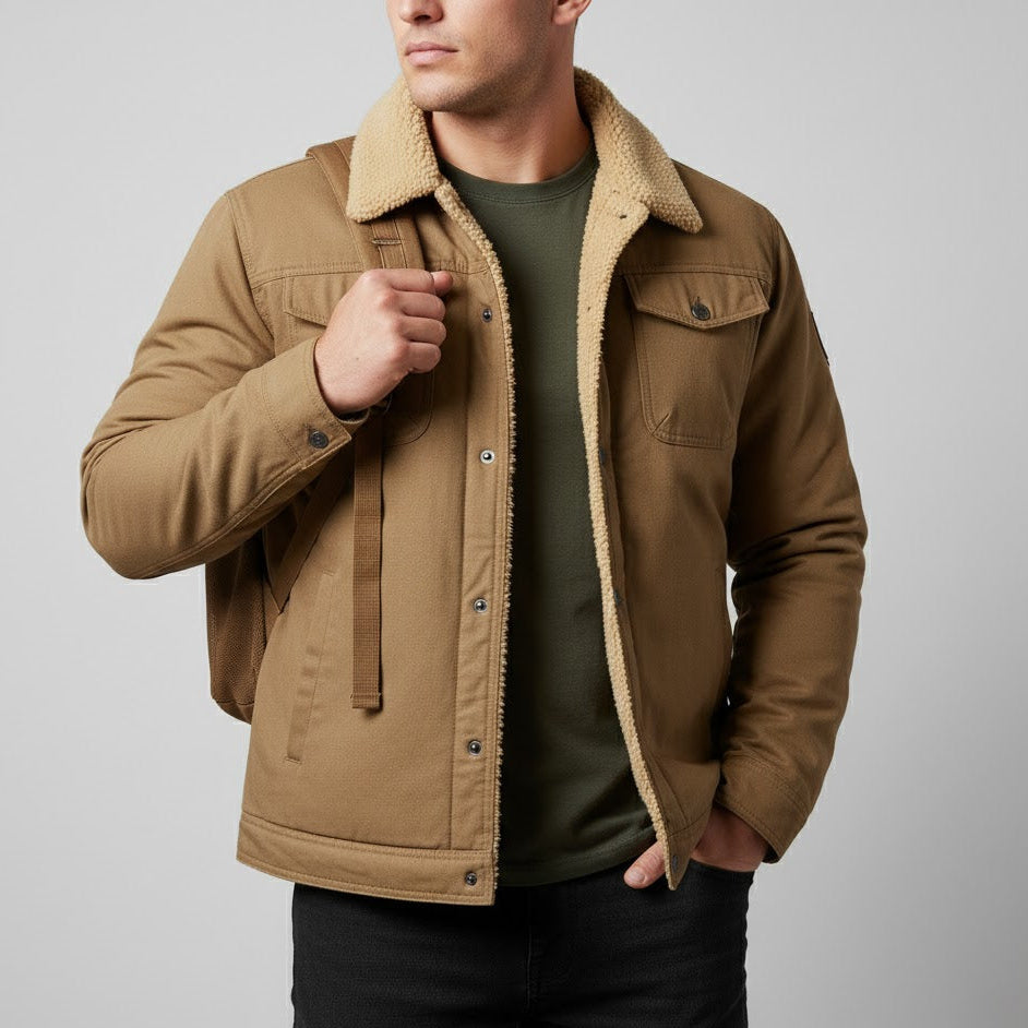 Men's Devon winter jacket with fleece lining, sherpa collar, windproof cold weather outdoor protection