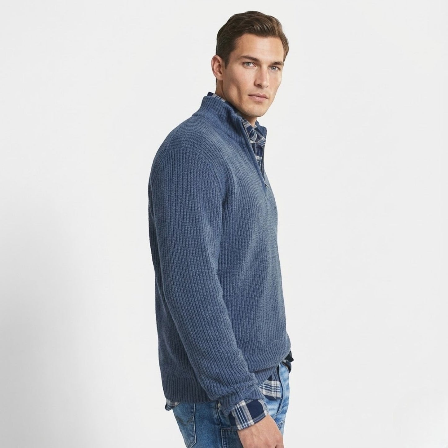 Men's wool business sweatshirt in classic tone, structured surface, modern regular fit for professional winter style