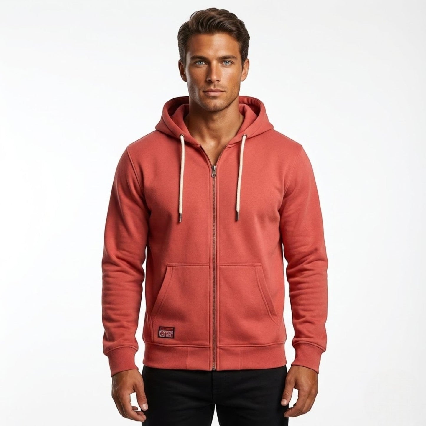 Men's cotton full-zip hoodie in classic cut, urban-ready layering piece for everyday winter comfort