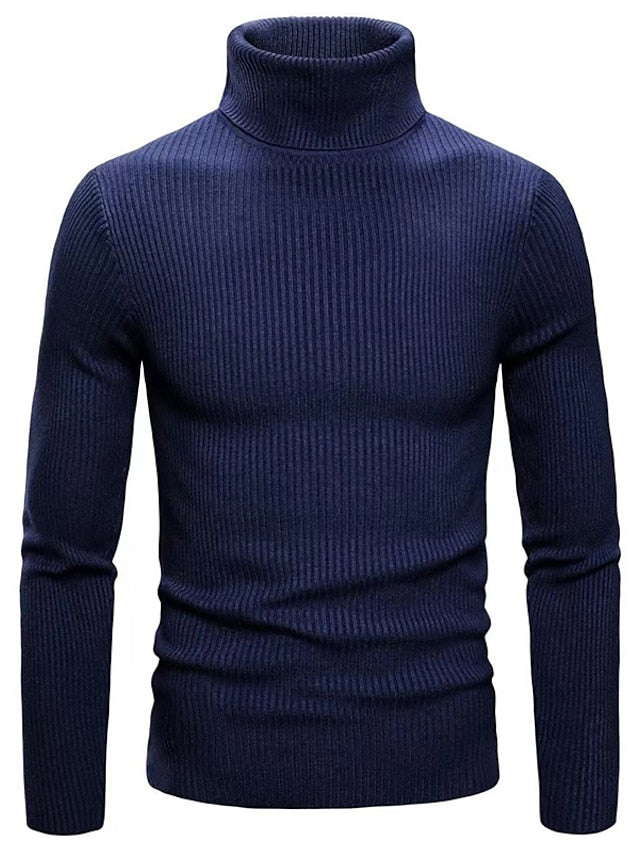Men's ribbed knit turtleneck sweater, classic fit layering essential with high neck warmth