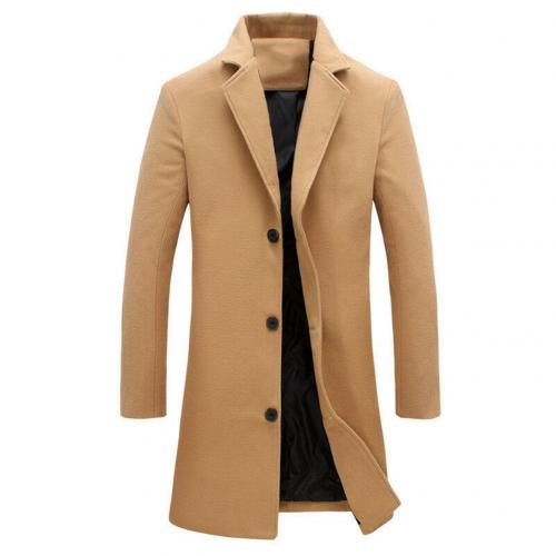 Men's slim-fit single-breasted formal long trench coat in neutral tone with classic collar