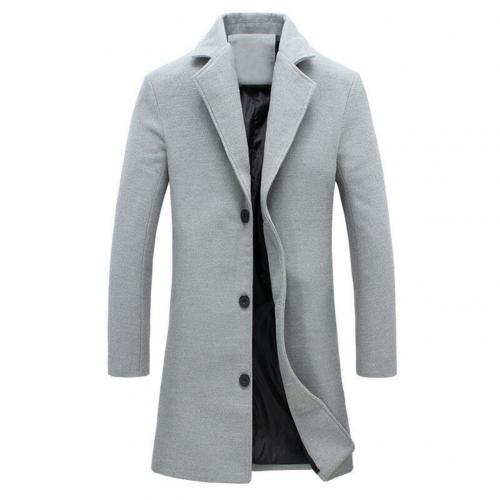 Men's slim single-breasted winter trench coat in classic formal cut with structured tailoring