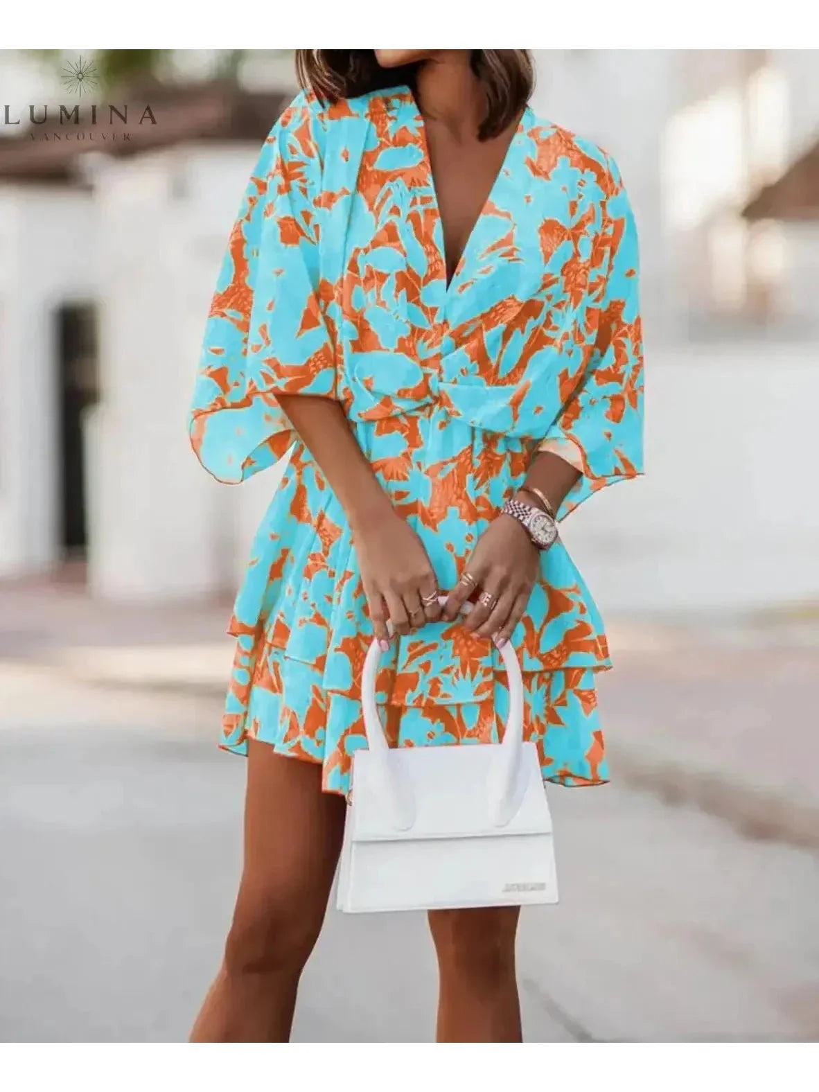 Bohemian floral mini dress relaxed flowy silhouette romantic print casual women's brunch style