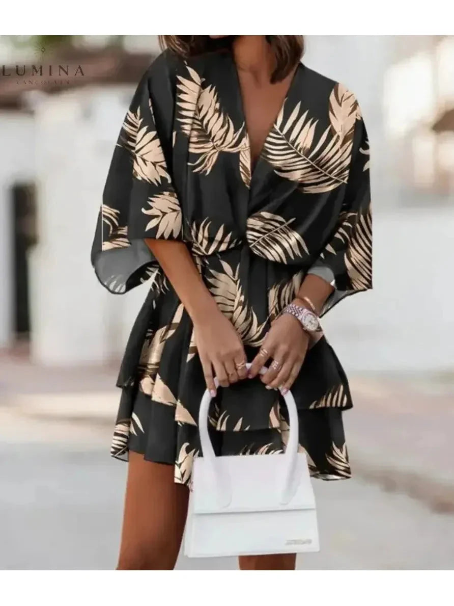 Bohemian floral mini dress relaxed flowy silhouette romantic print casual women's summer style