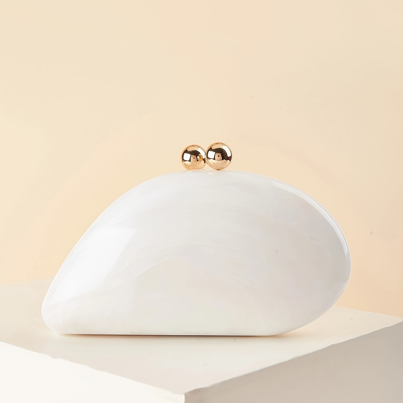 Marbled gloss acrylic clutch bag with gold kiss-lock clasp and detachable chain strap for women