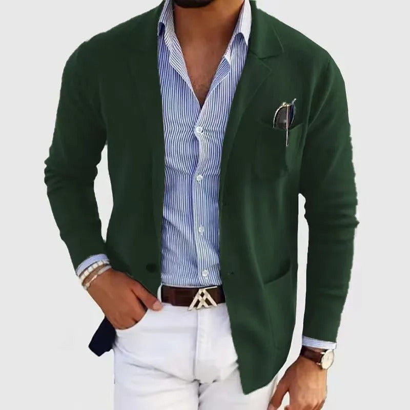 Men's slim-fit tailored blazer with breast pocket in classic neutral tone, versatile professional style