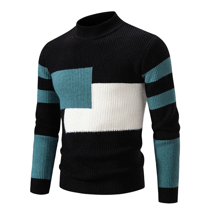 Men's color block ribbed sweater bold contrast structured knit pullover in modern two-tone design