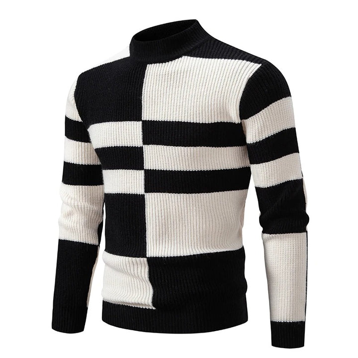 Men's color block ribbed sweater bold contrast structured knit pullover in multicolor modern style