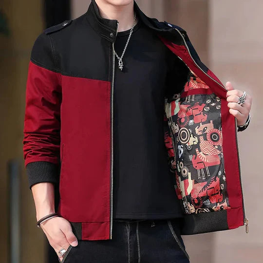 Men's black windproof bomber jacket modern slim silhouette with wind-resistant construction