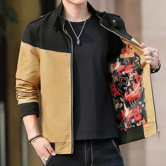 Men's navy windproof bomber jacket modern slim silhouette with wind-resistant construction