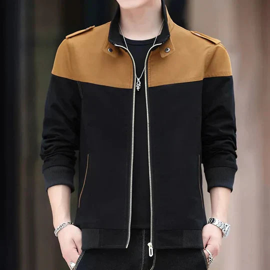 Men's black windproof bomber jacket modern slim silhouette with wind-resistant construction
