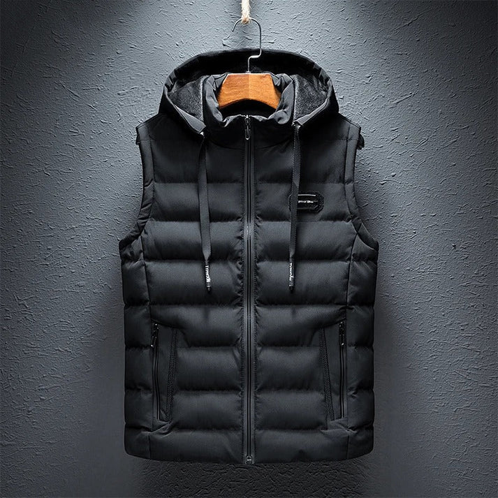 Bob West men's lightweight puffer vest in versatile neutral tone, slim-fit layering style with insulated quilted body