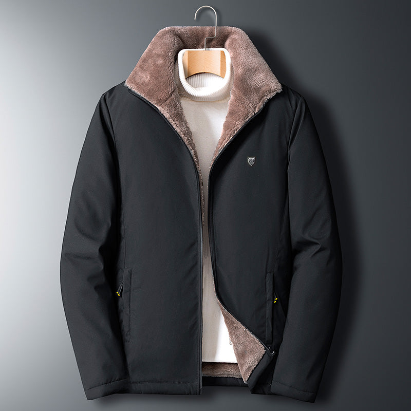 Men's black insulated premium jacket with elegant slim cut and lightweight warm comfort