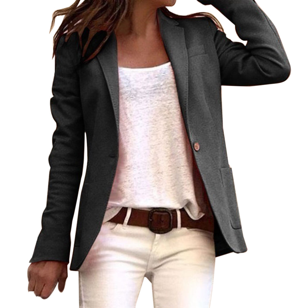 Women's long sleeve tailored blazer elegant classic cut refined finish timeless sophisticated silhouette