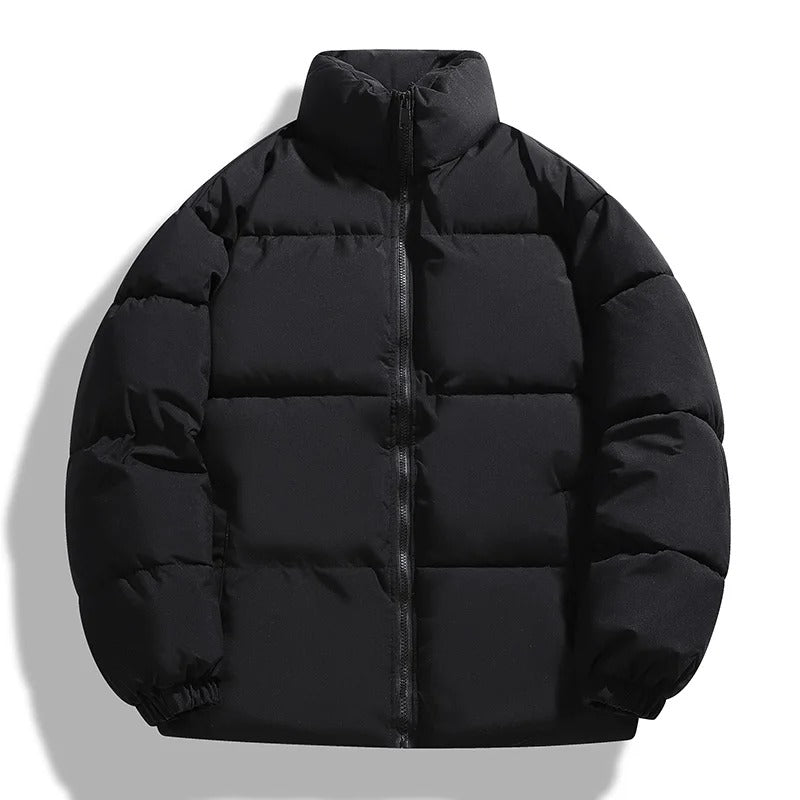 Men's black oversized puffer jacket padded quilted high collar casual winter streetwear