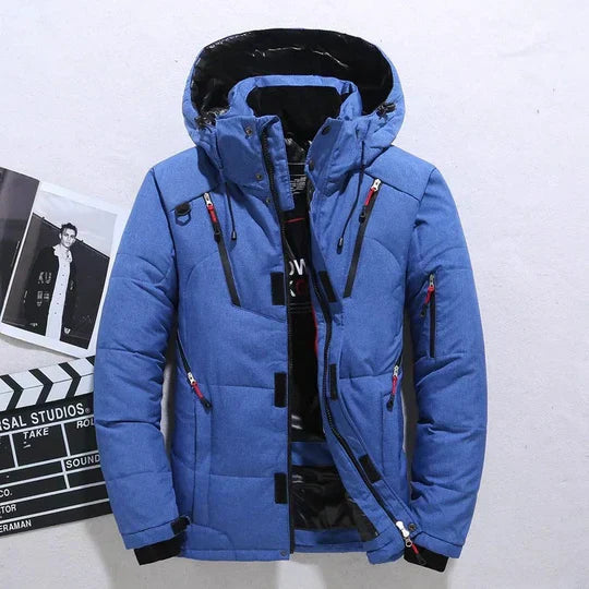 Men's navy blue insulated down parka windproof slim-fit winter jacket with quilted lining