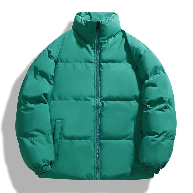Men's quilted puffer jacket black hooded zip-up insulated winter outerwear slim fit warmth