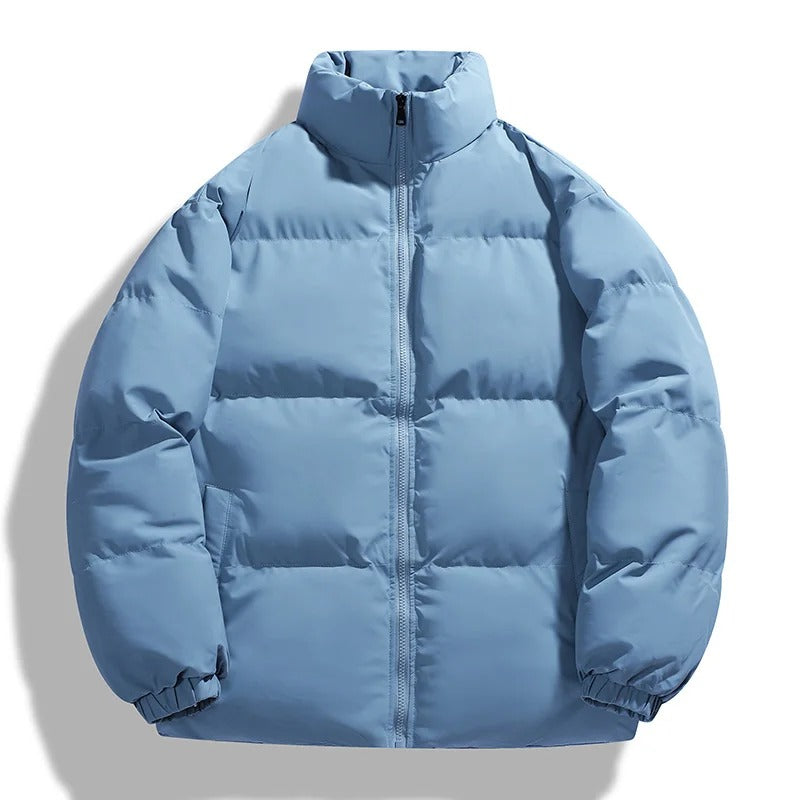 Men's quilted puffer jacket black hooded zip-up insulated winter outerwear slim fit warmth