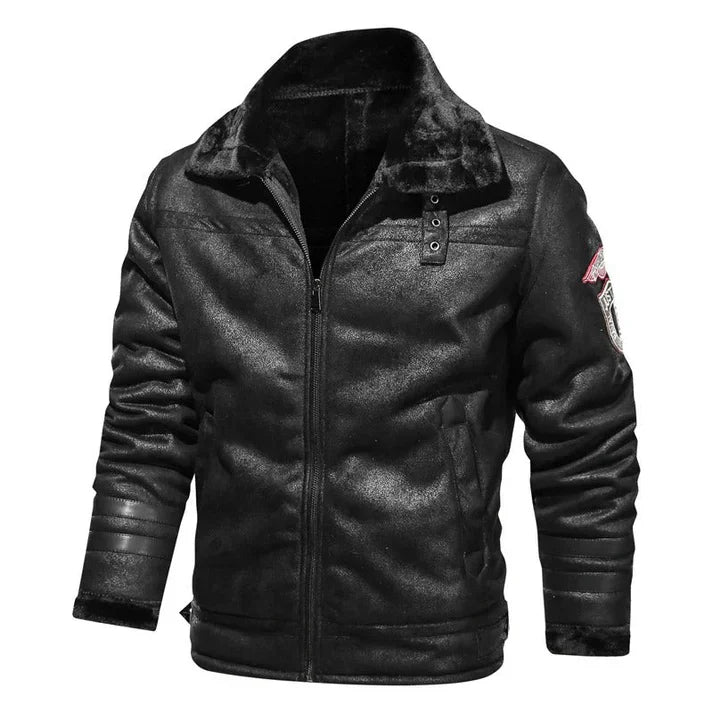Men's slim fit genuine leather bomber jacket in classic silhouette with tailored luxe cut