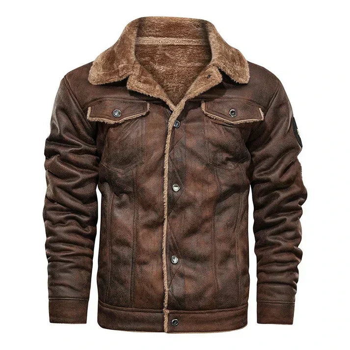 Men's slim fit genuine leather bomber jacket in classic silhouette with tailored luxe cut
