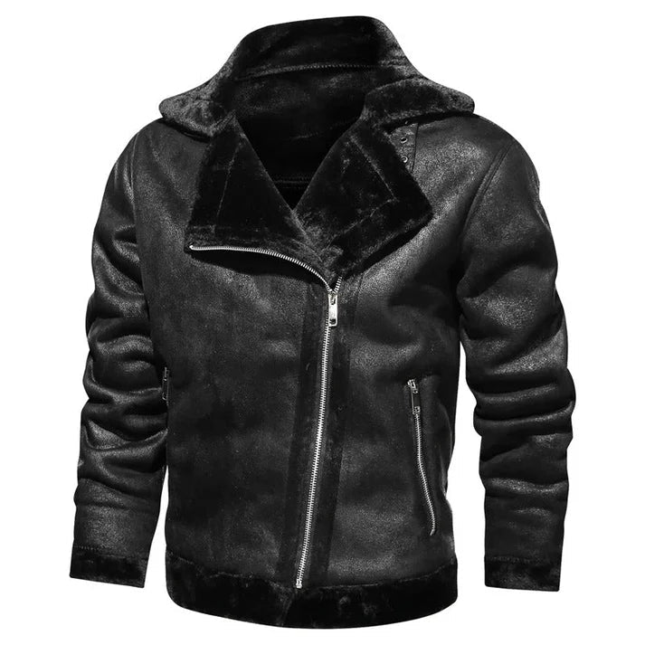 Men's slim-fit genuine leather bomber jacket in classic silhouette with tailored luxe cut