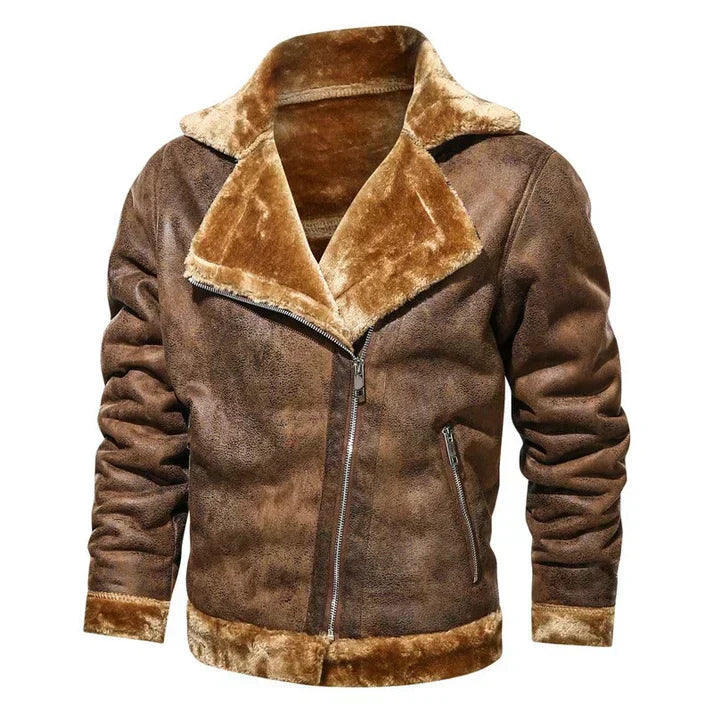Men's slim-fit genuine leather bomber jacket in classic silhouette with tailored luxe cut