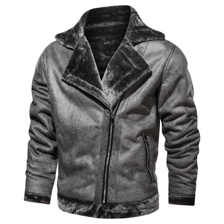 Men's slim-fit genuine leather bomber jacket in classic black with tailored silhouette