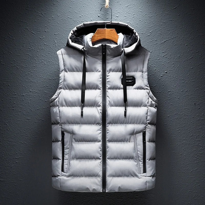 Bob West men's navy puffer vest lightweight insulated layering piece with sleeveless modern cut
