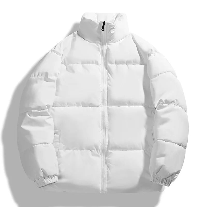 Men's quilted puffer jacket black insulated hooded zip-up outerwear slim fit cold weather coat