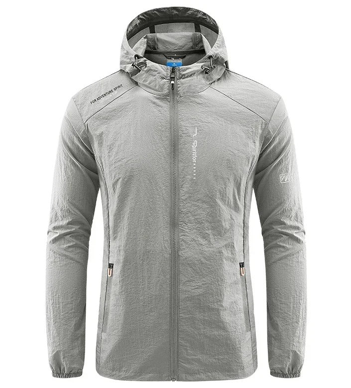Men's ultralight hooded jacket windproof sun-safe slim fit for hiking outdoor travel
