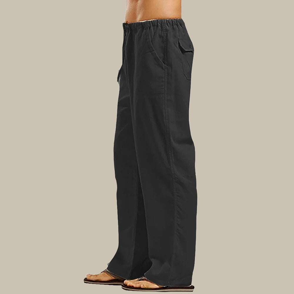 Men's beige linen pants elegant airy summer trousers breathable lightweight comfort warm weather