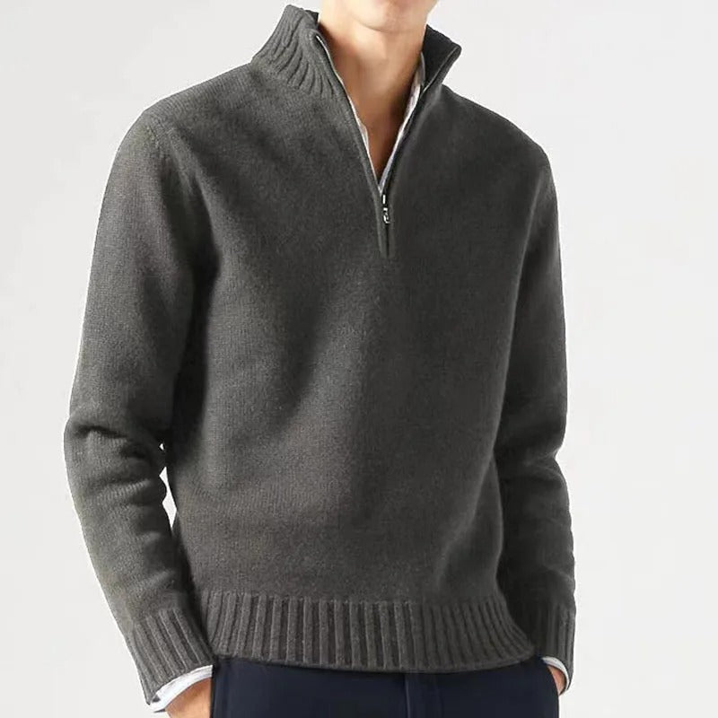 Men's dark turtleneck sweater slim fit autumn style with hidden zipper collar closure