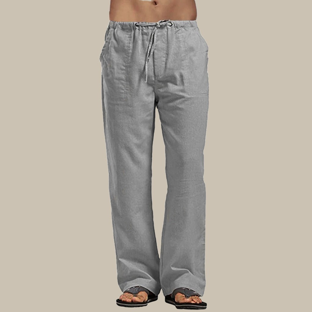 Men's beige linen pants elegant airy summer trousers with breathable lightweight fabric