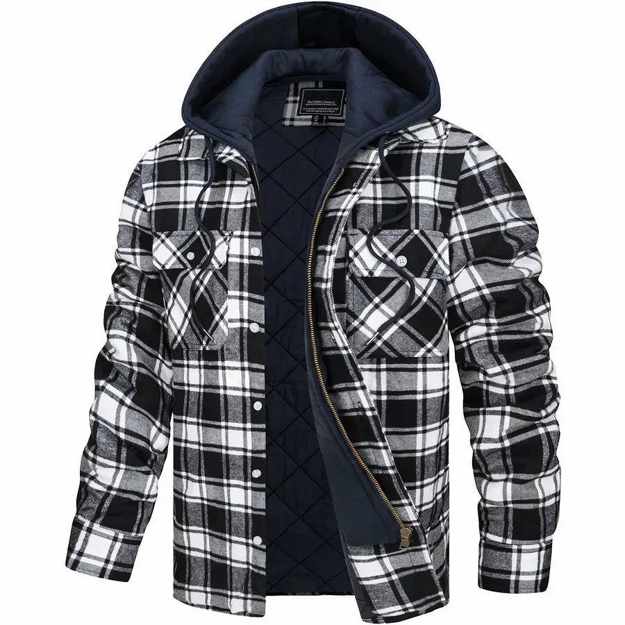 Hudson unisex checked jacket casual silhouette timeless plaid pattern easy-care sustainable outerwear