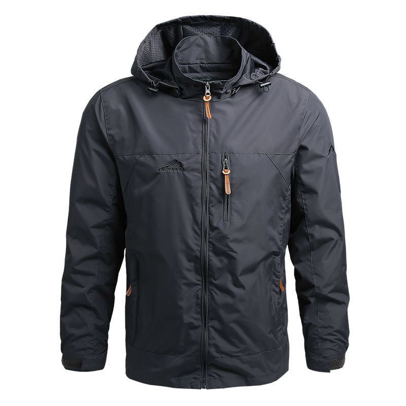 Men's black lightweight waterproof softshell jacket with flexible fit for outdoor activities