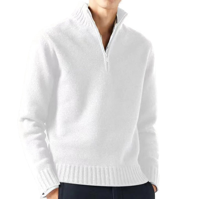 Men's gray zippered turtleneck sweater slim fit cashmere cotton blend for autumn layering