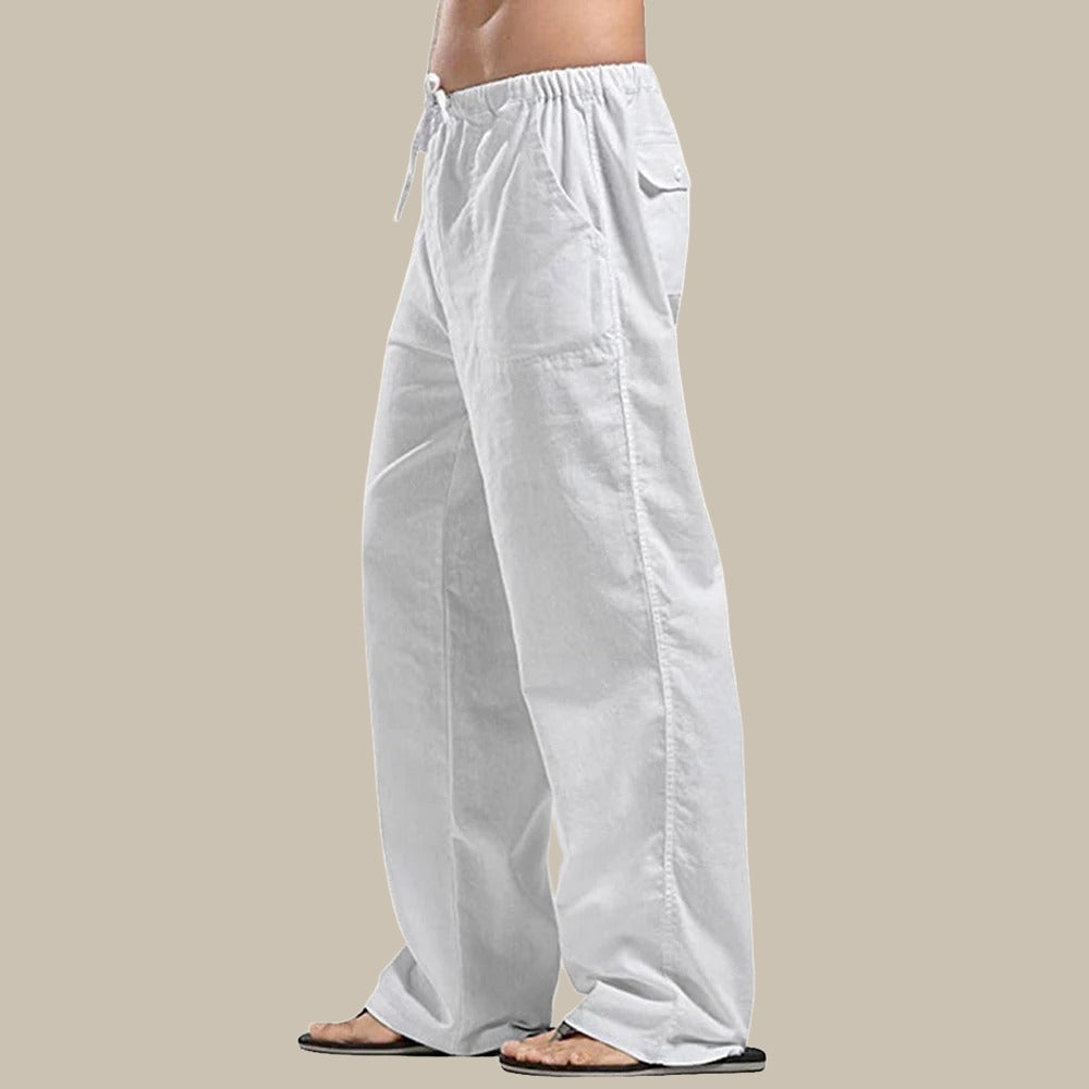 Men's beige linen pants elegant airy summer trousers lightweight breathable everyday style