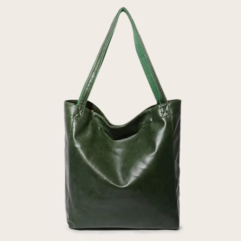 Retro faux leather tote bag large capacity smooth soft-touch finish versatile shoulder bag for women