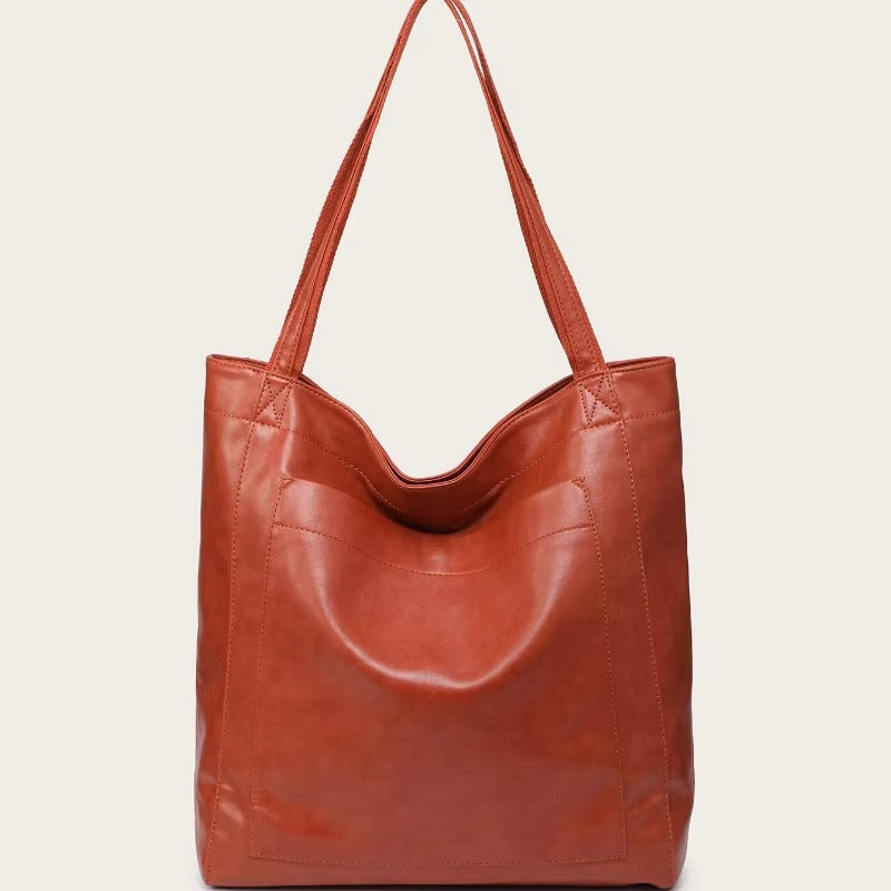 Retro faux leather tote bag large capacity shoulder bag for women versatile work everyday carry