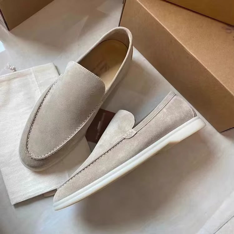 Men's genuine leather white slip-on loafers with cushioned comfort sole for everyday style