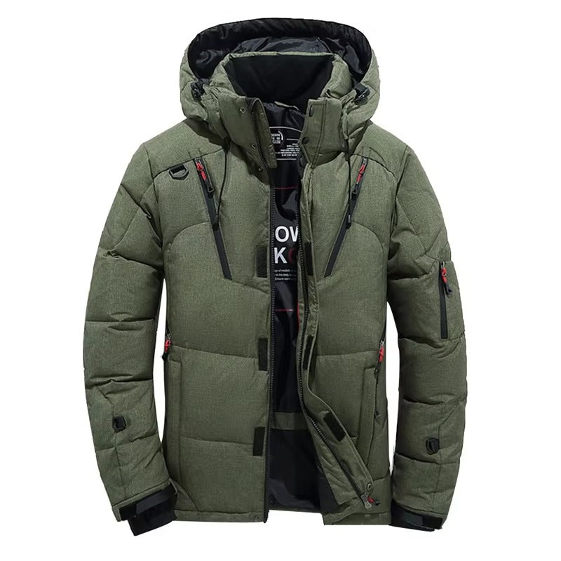 Men's hooded down parka extreme cold -20°F white duck down insulation weatherproof shell winter jacket