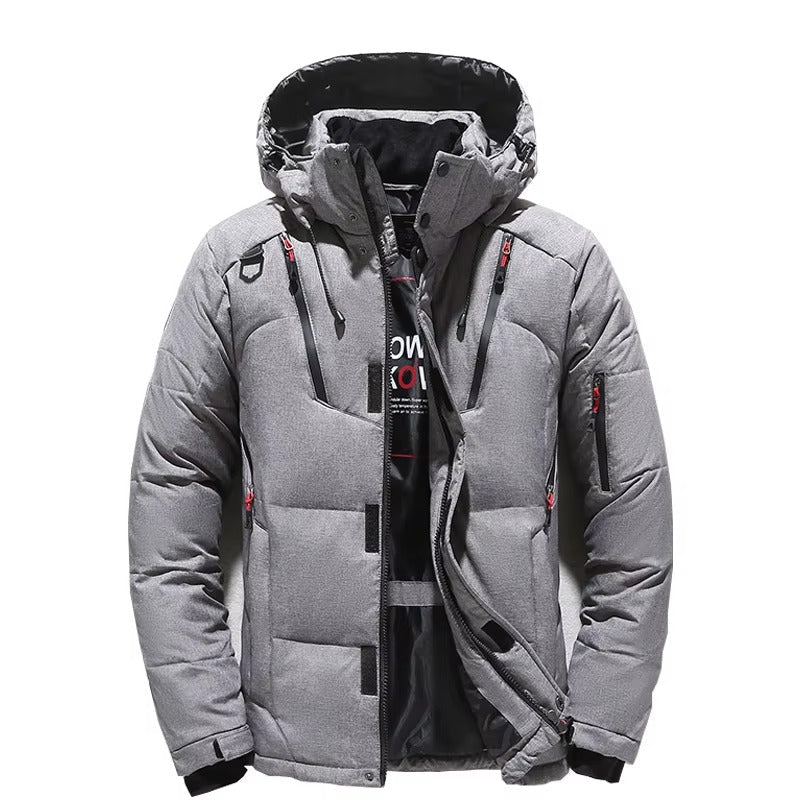 Men's hooded down parka extreme cold -20° white duck down insulation weatherproof shell winter jacket