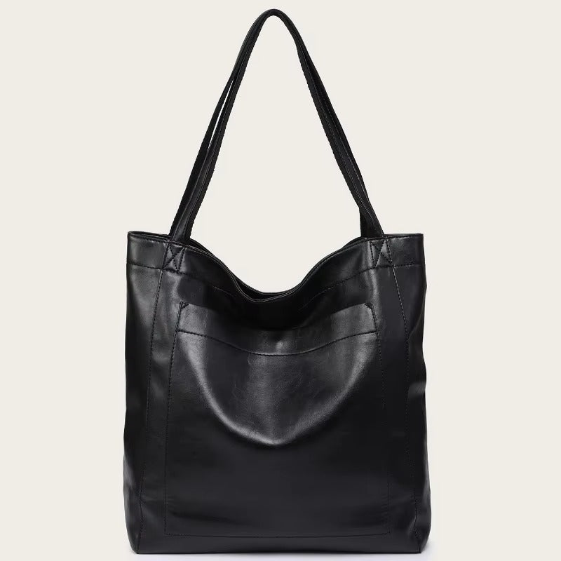 Retro faux leather large tote bag smooth finish versatile shoulder carry-all for working women