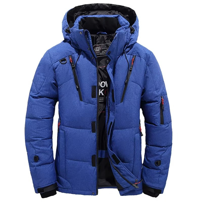 Men's hooded down parka extreme cold -20° white duck down insulation weatherproof shell winter jacket